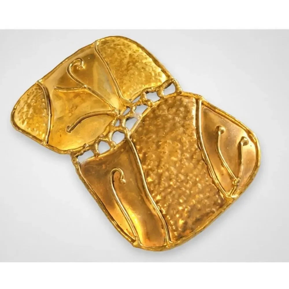 Vintage 1980's Brutalist Large Belt Buckle,‎ Copper Brass, Statement acc-